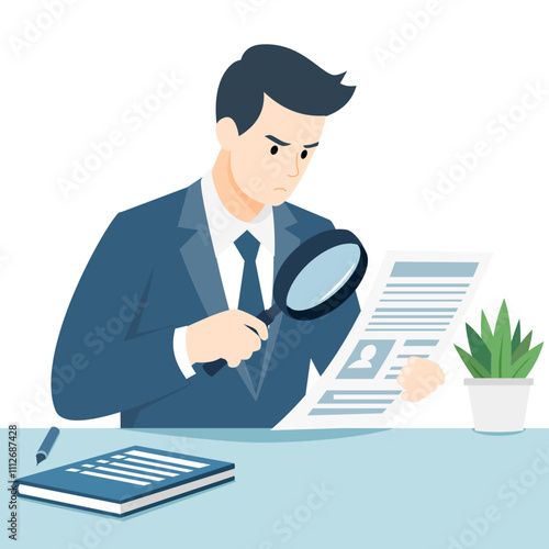 Businessman in a suit working at a desk in an office