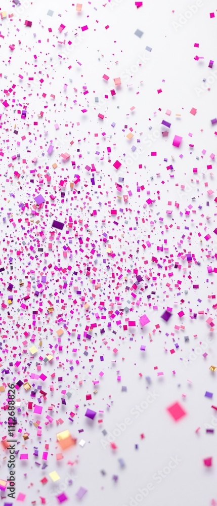 Fototapeta premium Confetti explosion in bright colors scattered across a pristine white surface, explosive decoration, decorative