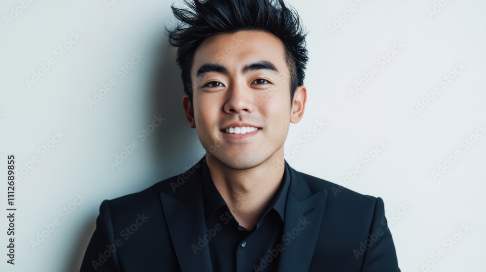Bright Asian young man with glowing skin, smiling softly on a clean white background, ideal for promoting skincare essentials. Bright Asian young man with glowing skin, smiling softly on a clean white background, ideal for promoting skincare essentials.