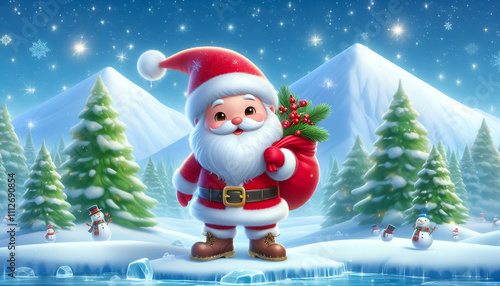 A Cute Santa Clause carry his gifts on  Christmas New Year Celebration 