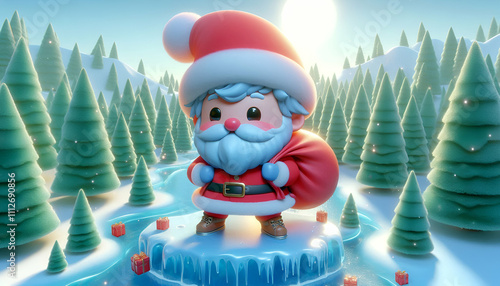 A Cute Santa Clause carry his gifts on Christmas New Year Celebration in a mountain side