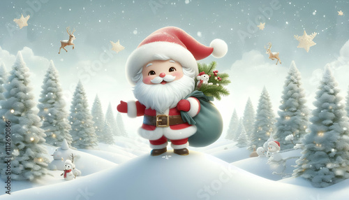 A Cute Santa Clause carry his gifts on  Christmas New Year Celebration 