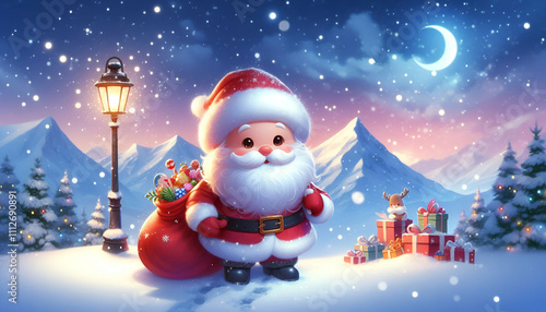 A Cute Santa Clause carry his gifts on Christmas New Year Celebration 