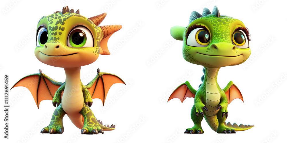 Fototapeta premium dragon animated character - 3D Set Isolated On Transparent Background PNG