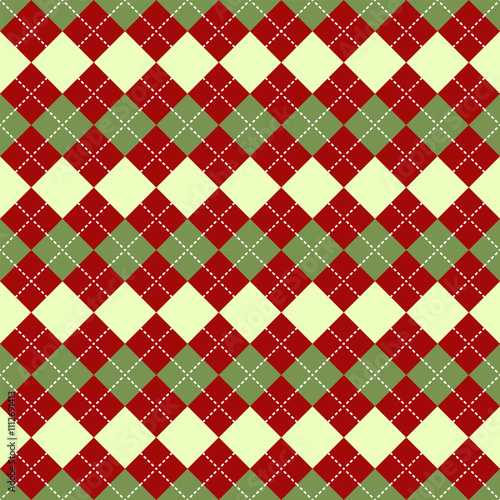 Christmas Plaid Pattern with Red and Green Argyle Design