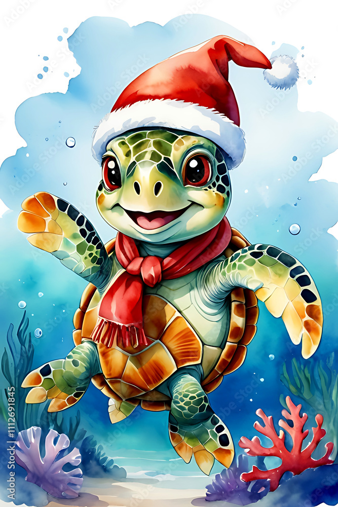 A turtle wearing a Santa hat A turtle wearing a Santa hat