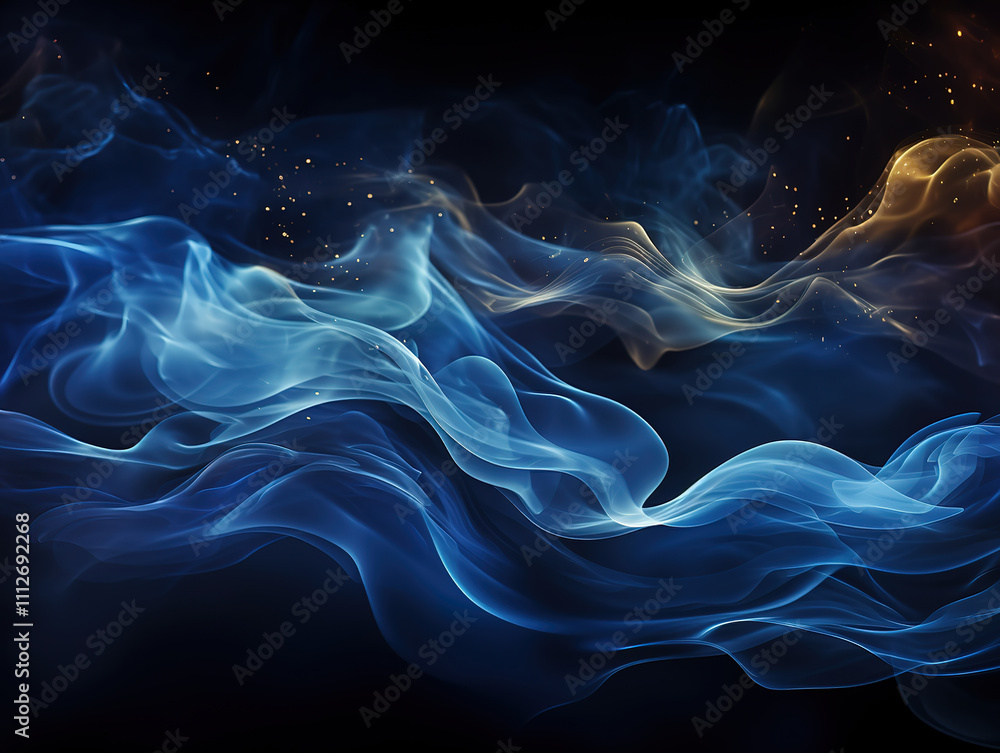 Fototapeta premium Abstract Blue and Gold Smoke Waves