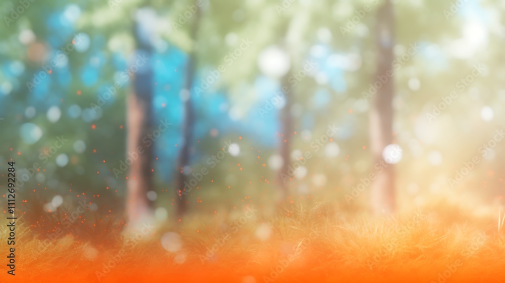 Abstract Forest Scene With Orange Grass And Glowing Particles Abstract Forest Scene With Orange Grass And Glowing Particles
