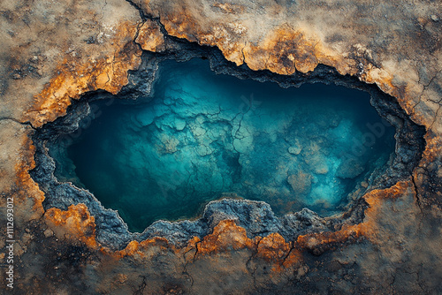 Aerial View of a Turquoise Pool in Cracked Earth