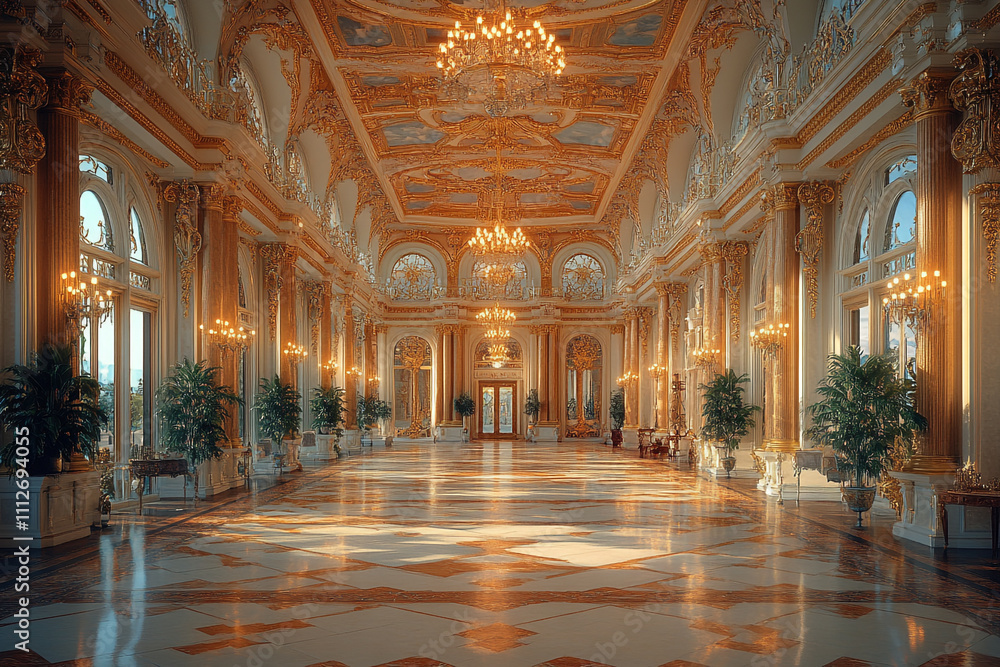 Obraz premium Grand Palace Hall Ornate Gold Decor Luxurious Interior