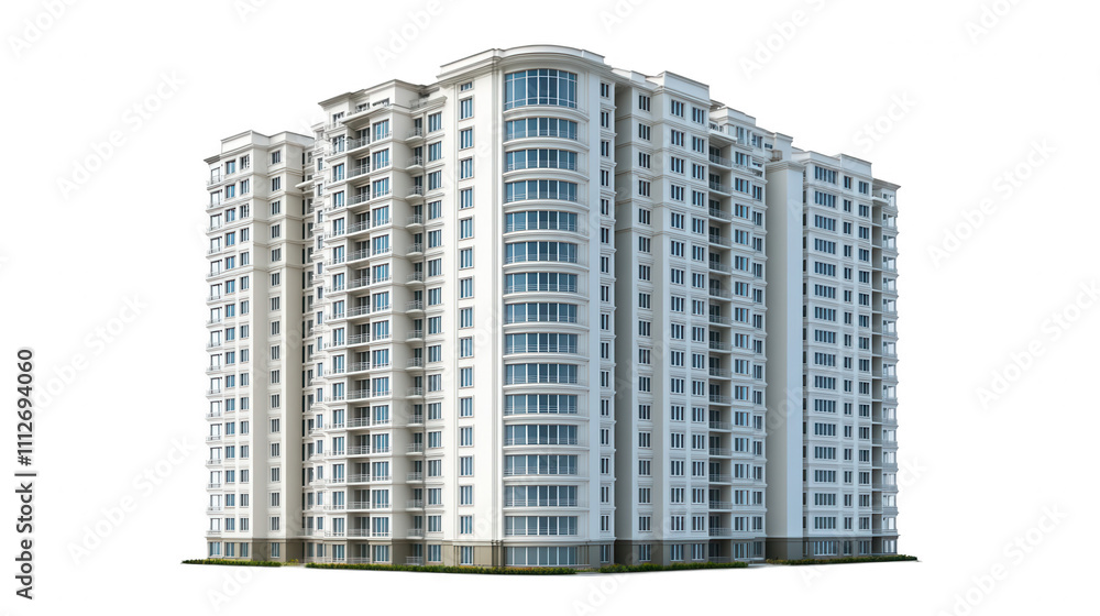 Modern High-Rise Elegance, Symmetrical Windows, Urban Residential Space Isolated on white background or PNG Modern High-Rise Elegance, Symmetrical Windows, Urban Residential Space Isolated on white background or PNG