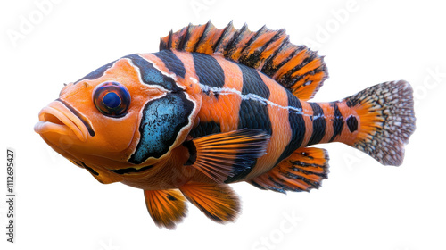 Vibrant striped fish in bright colors. transparent background