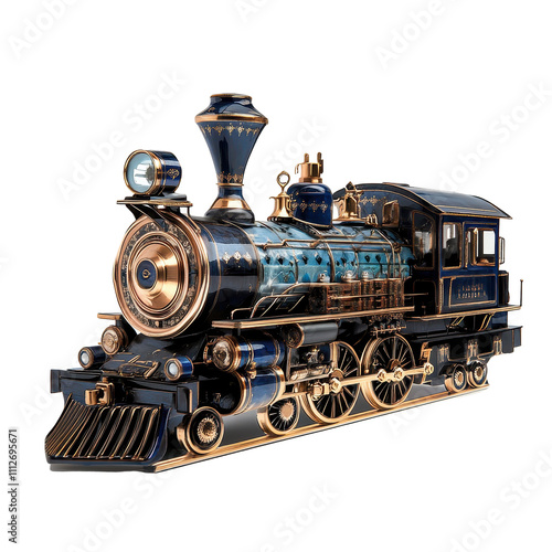 Vintage steam locomotive in shiny design. transparent background