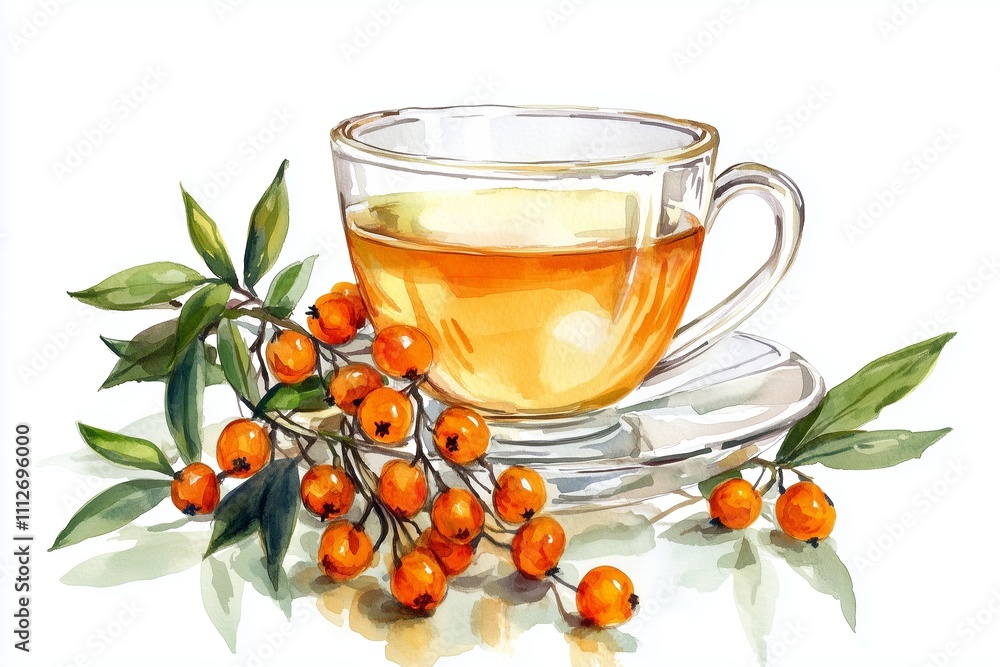 Vector illustration of glass transparent teapot with sea buckthorn tea. On transparent background. Vector illustration of glass transparent teapot with sea buckthorn tea. On transparent background.