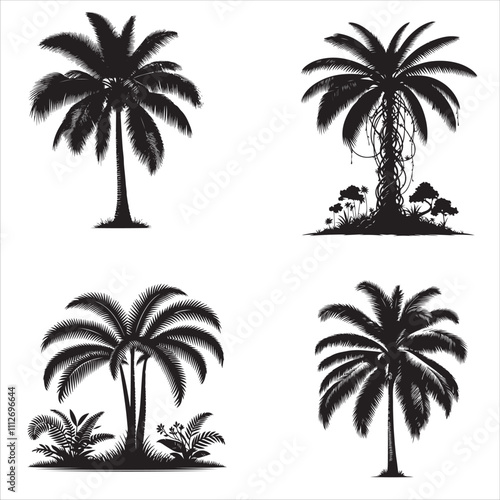 silhouette of clean vector of Areca Palm  isolated on white background 