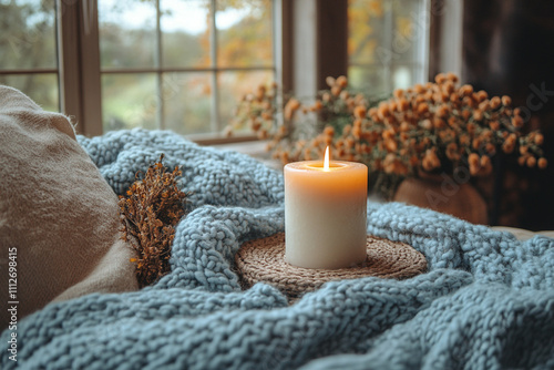 Wallpaper Mural Cozy Autumn Scene Featuring A Lit Candle On Knitted Blanket Torontodigital.ca