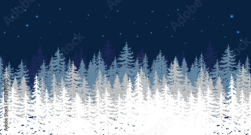 Christmas. Winter background. Winter Forest background. Pine trees forest landscape. Vector eps10