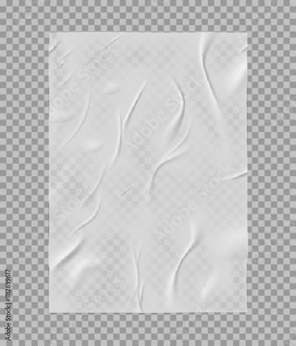 Texture of wrinkled wet paper on a transparent background.