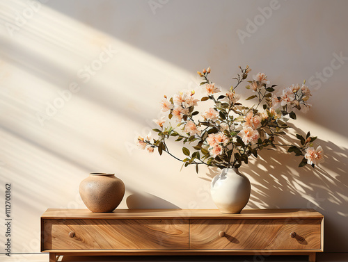 Elegant Floral Arrangement on Wooden Console Table photo