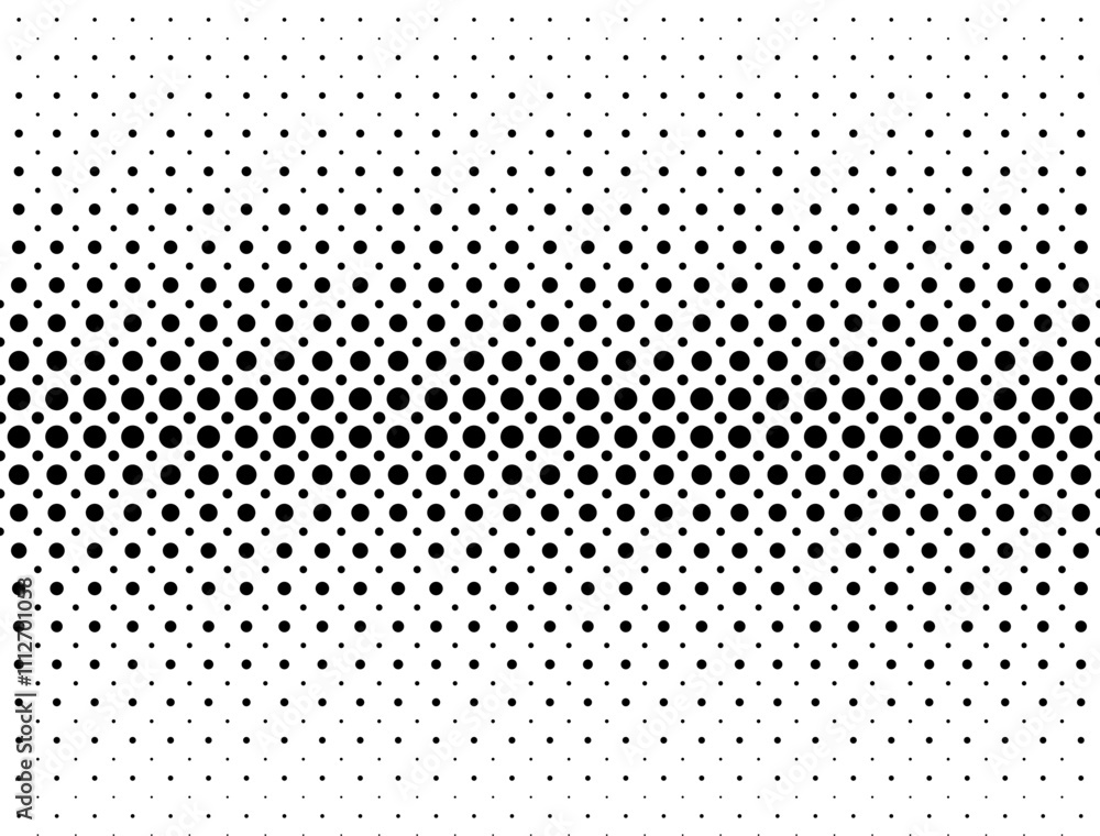 Geometric pattern of black circles on a white background.Seamless in one direction.Option with a short fade out. Geometric pattern of black circles on a white background.Seamless in one direction.Option with a short fade out.