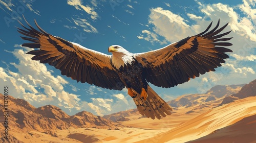 Wallpaper Mural Eagle soaring above desert landscape, vibrant American cartoon style, dynamic perspective, showcasing majestic wings in flight Torontodigital.ca