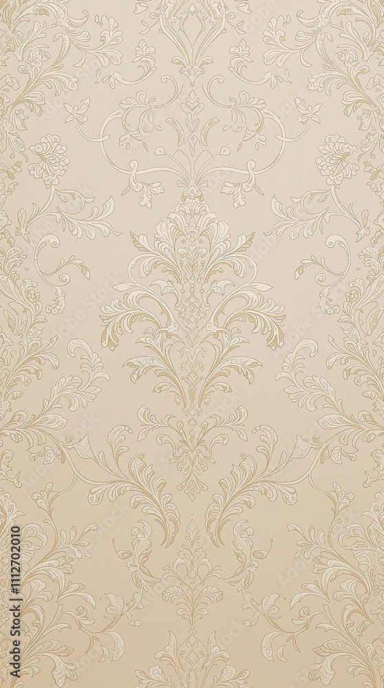 Intricately woven damask pattern with a subtle sheen on a cream-colored background, cream wallpaper, traditional pattern Intricately woven damask pattern with a subtle sheen on a cream-colored background, cream wallpaper, traditional pattern