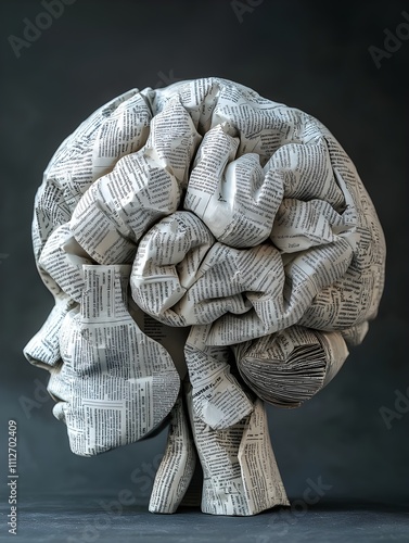 a brain made out of newspaper, make it really impactfull and colurfull background in 4k hig resolution photo