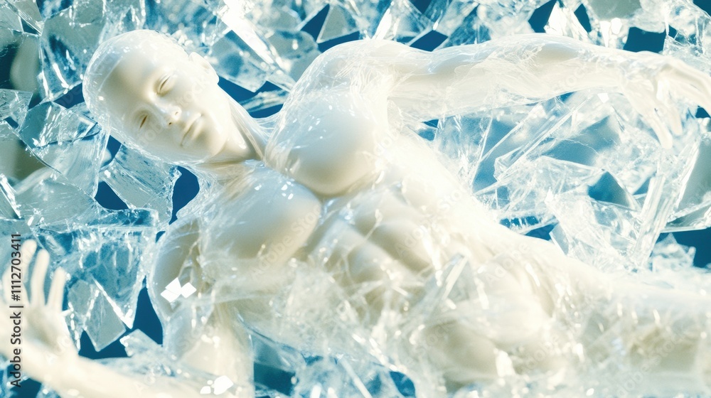 Futuristic figure emerges from shattered glass, symbolizing transformation and resilience, AI Futuristic figure emerges from shattered glass, symbolizing transformation and resilience, AI