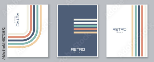 Striped lines posters set. Corporate flyers with colorful patterns and ornaments. Brochure, booklet and leaflet. Pack of trendy covers. Flat vector collection