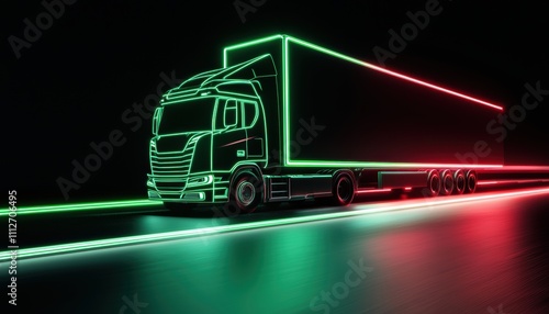 Eco-friendly truck racing forward with glowing green speed trails symbolic of fast efficient and sustainable freight transportation systems