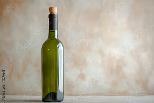 Elegant Green Wine Bottle on Warm Background, cork, wax, elegance, refined