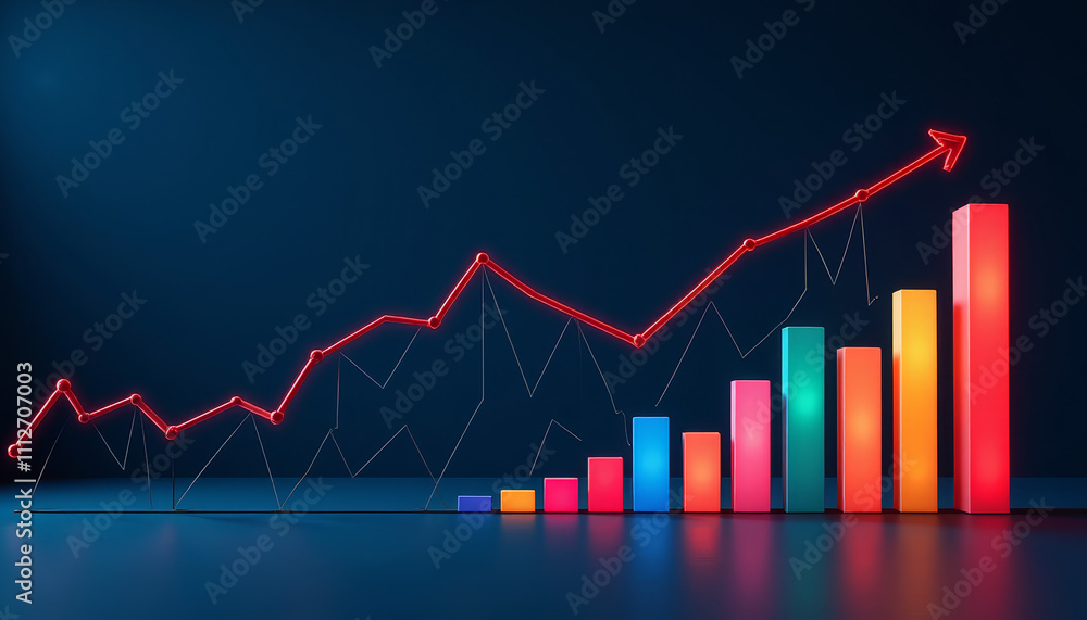 Colorful bar graph and line chart illustrating financial growth in a modern setting Colorful bar graph and line chart illustrating financial growth in a modern setting