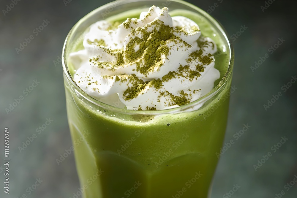 Refreshing Matcha Milkshake with Whipped Cream, dessert, green, frothy, powder Refreshing Matcha Milkshake with Whipped Cream, dessert, green, frothy, powder