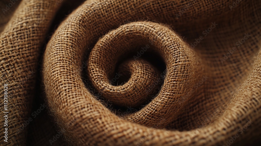 Fototapeta premium Close-up of a spiral-shaped burlap fabric texture.