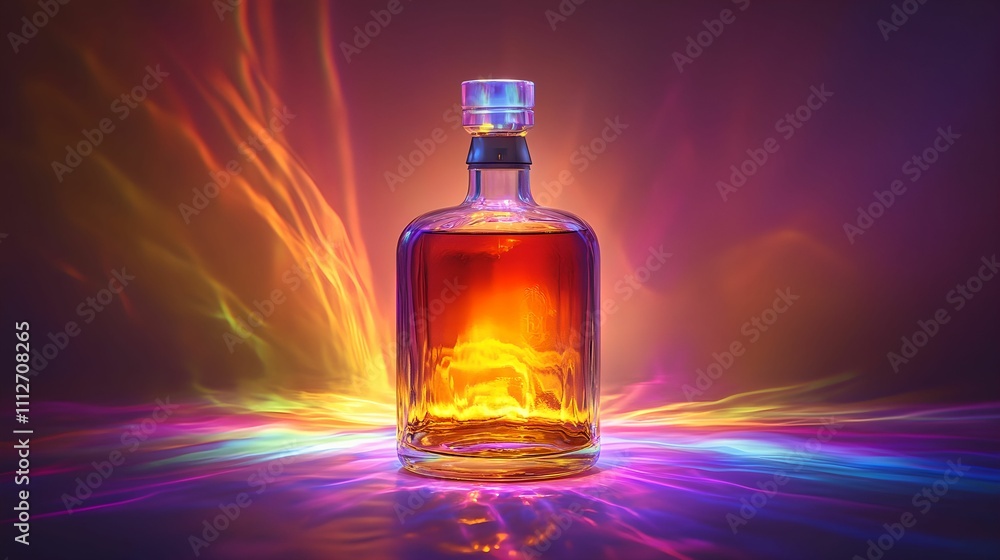 Vibrant Whisky Bottle with Rainbow Lighting Effects, colors, golden, beverage, drink Vibrant Whisky Bottle with Rainbow Lighting Effects, colors, golden, beverage, drink