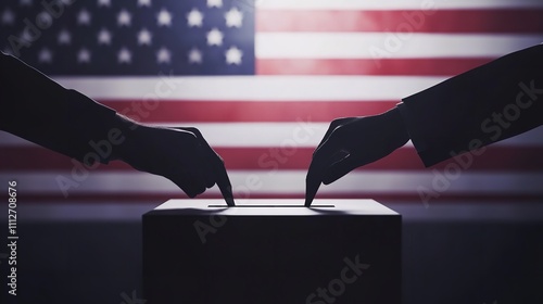 Close-up of Two Hands Casting Their Vote into the Ballot Box

 photo