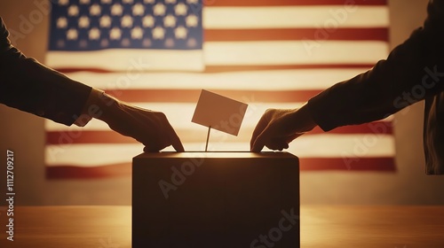 Close-up of Two Hands Casting Their Vote into the Ballot Box

 photo