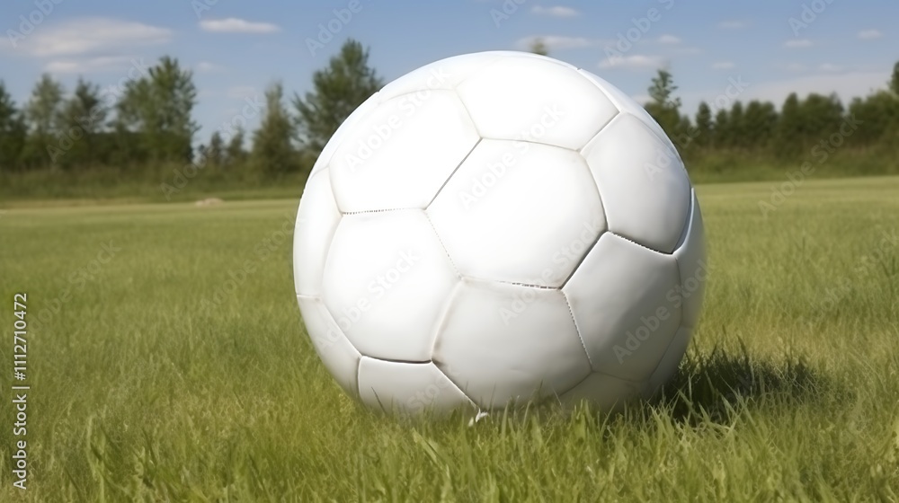 White Soccer Ball Rests On Green Grass Field White Soccer Ball Rests On Green Grass Field