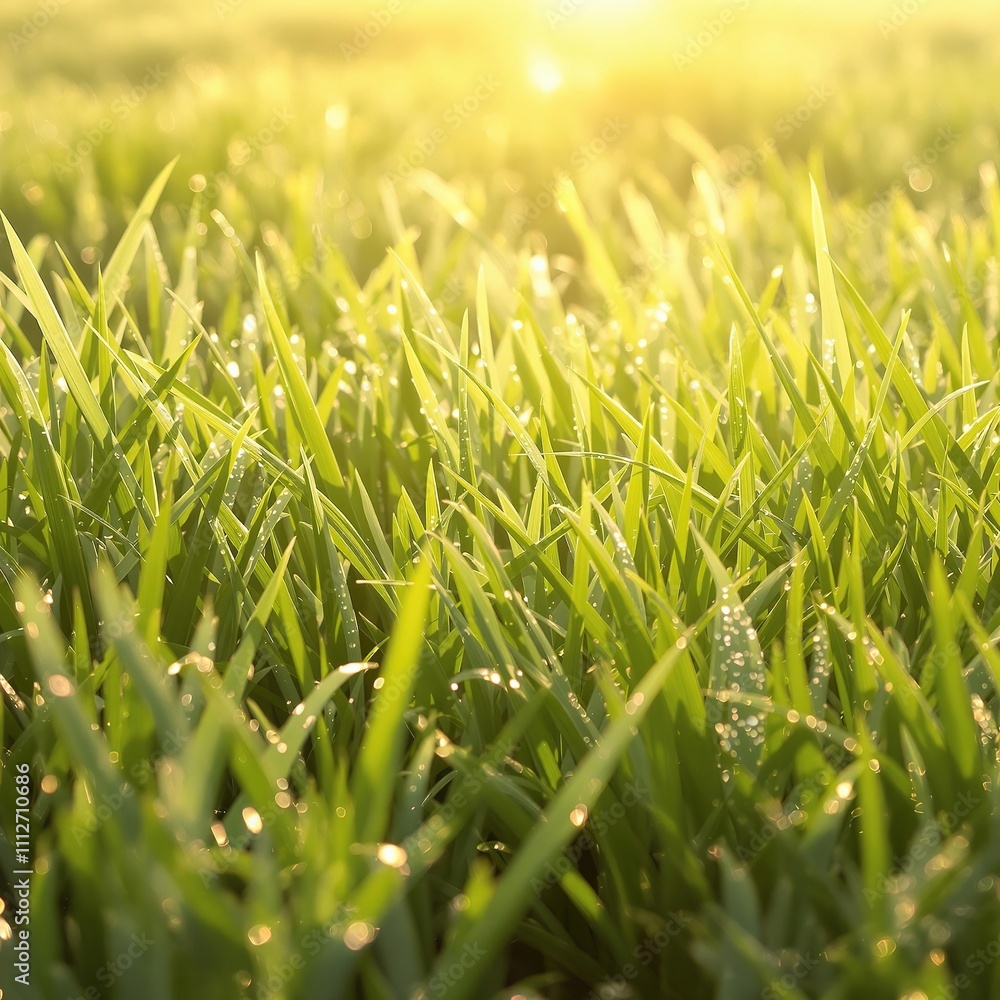 Softly gleaming dew-kissed blades of grass sway gently in the spring breeze, grass, kissed Softly gleaming dew-kissed blades of grass sway gently in the spring breeze, grass, kissed