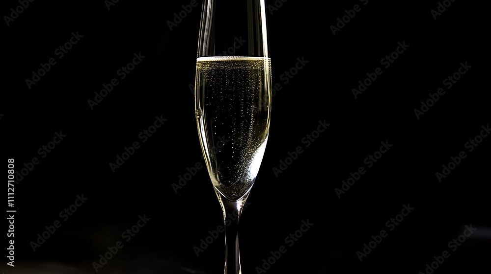 A Glass of Sparkling Champagne Against Black Background A Glass of Sparkling Champagne Against Black Background