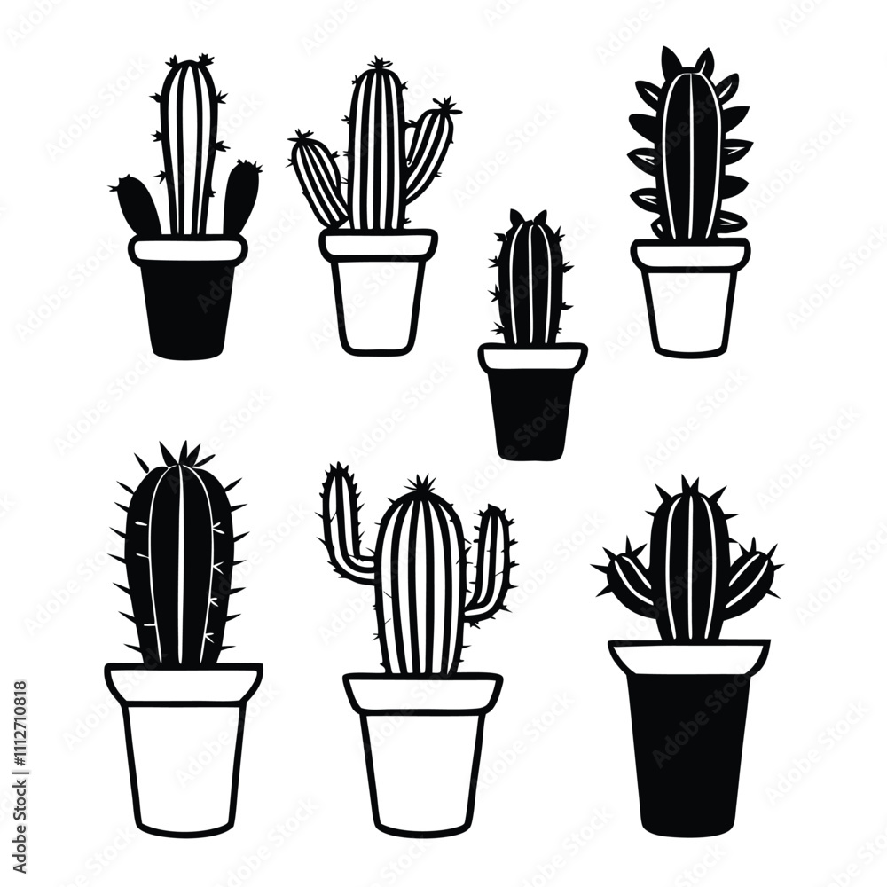 a collection of nine cactus plants in small pots a collection of nine cactus plants in small pots