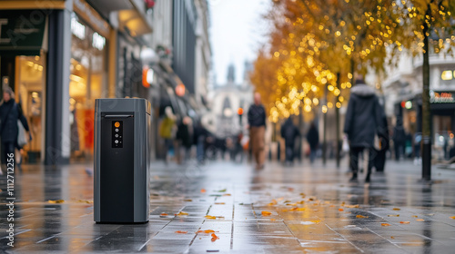 Wallpaper Mural An IoT smart bin in a shopping district, with its app-connected system optimizing waste collection schedules in real-time Torontodigital.ca