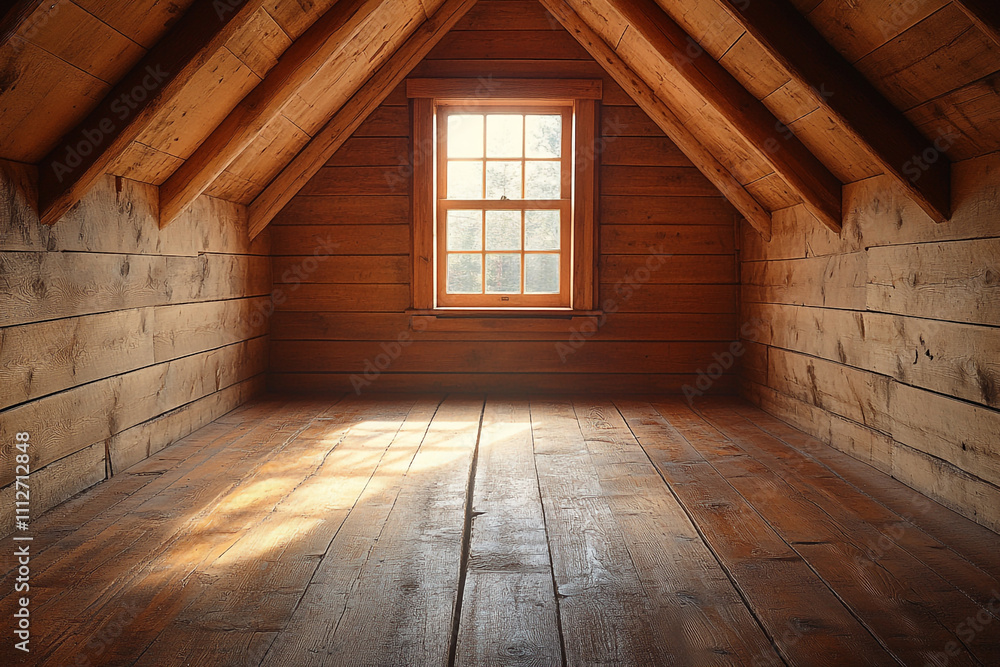 Sunlit Attic Room With Wooden Walls And Floor Sunlit Attic Room With Wooden Walls And Floor