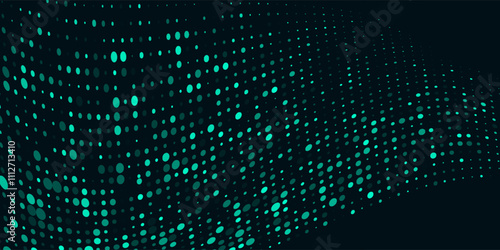 Data technology illustration.with dots and connecting lines on dark background. Particle waves. 3D rendering.