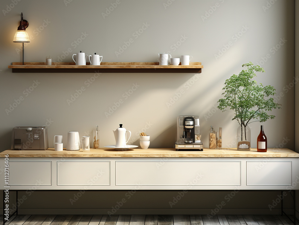 Modern Kitchen Countertop with Coffee Machine and Decor Modern Kitchen Countertop with Coffee Machine and Decor