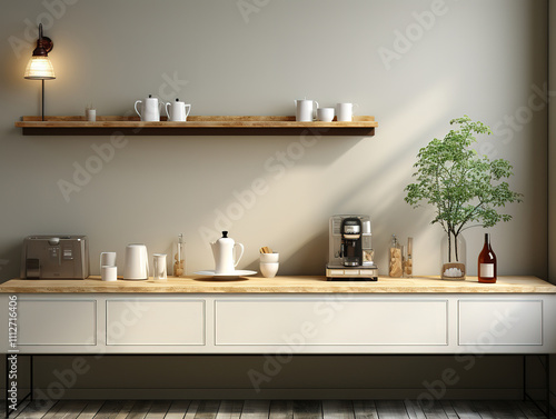 Modern Kitchen Countertop with Coffee Machine and Decor