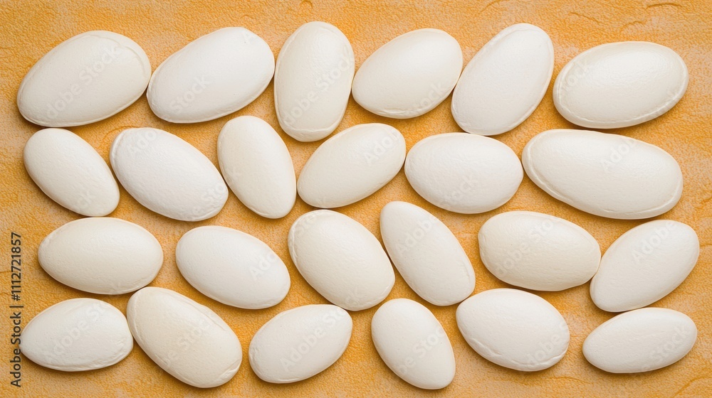 Smooth White Pebbles Arranged on a Warm Orange Surface Smooth White Pebbles Arranged on a Warm Orange Surface