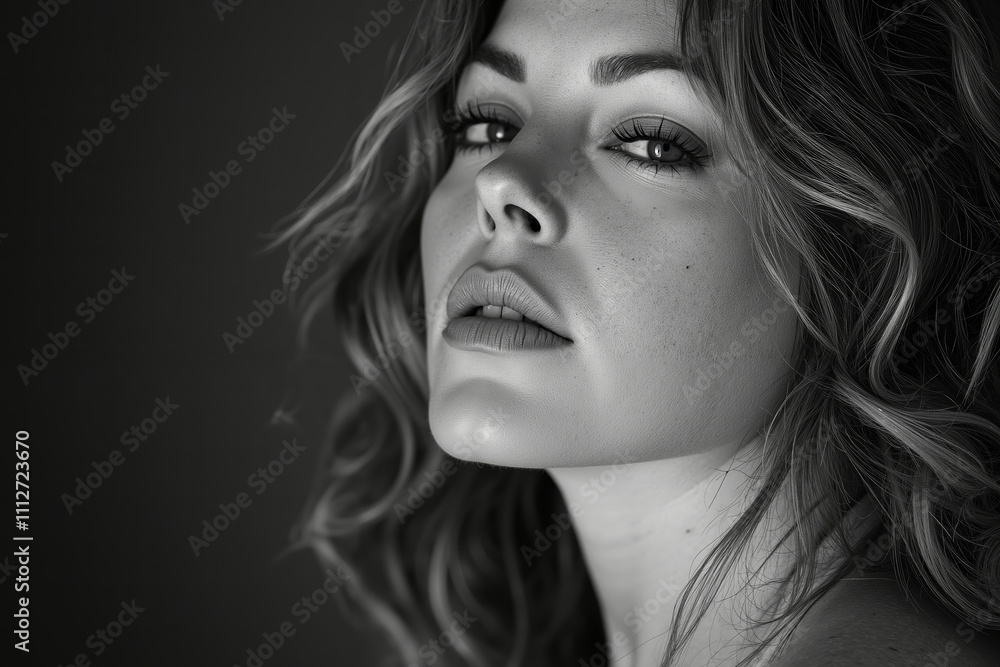 Fototapeta premium A black and white photo of a woman with long hair