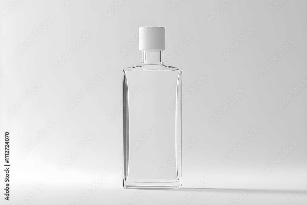 Minimalist Transparent Glass Bottle on a White Background with White Cap - Modern Elegance and Simplicity for Functional and Decorative Uses Minimalist Transparent Glass Bottle on a White Background with White Cap - Modern Elegance and Simplicity for Functional and Decorative Uses