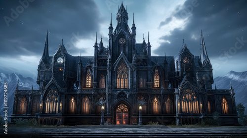Gothic Architectural: Exploring the Intricacies of a Timeless Building in dark background. Halloween concept